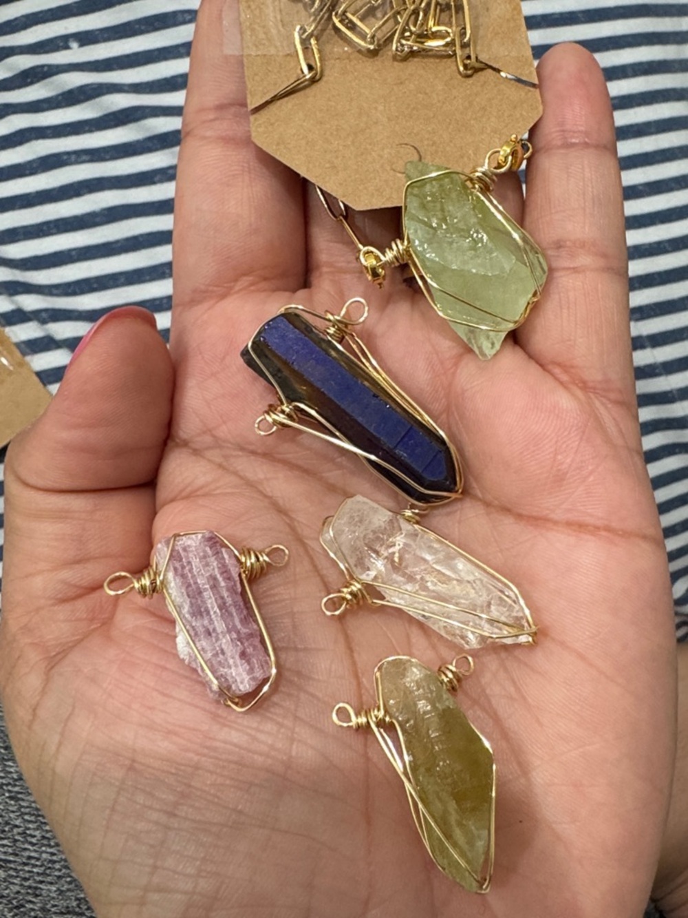 Gold-Wire Wrapped Multicolor Raw Crystal Pendant Necklace - Women Jewelry